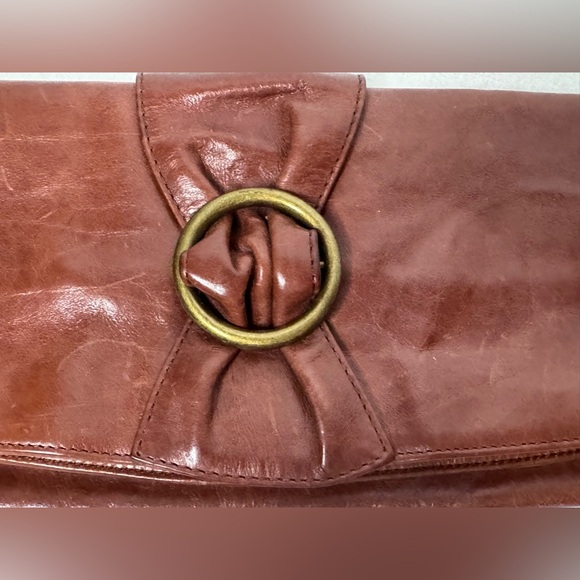 Vintage HOBO International Chestnut Brown Leather Clutch Handbag - Picture 2 of 10